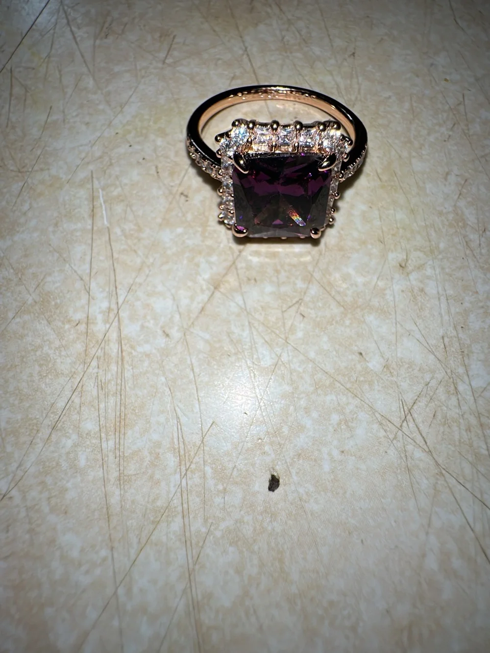 Bomb Party goldtone Amethyst-Style Square Halo Ring - Deep Purple